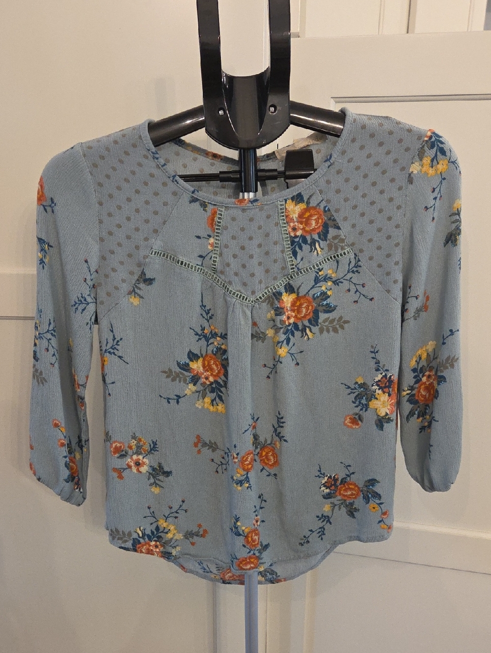 Rewind Light Sage Blue Floral  Blouse. Juniors Size M